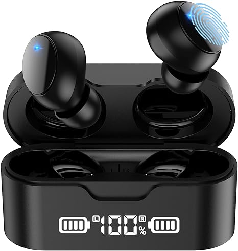 FEANS Wireless Earbuds Bluetooth 5.3 Call Noise Cancelling Earbuds in Ear Headphones with Microphone LED Power Display IPX5 Waterproof Stereo Earphones Deep bass for iPhone Android PC Laptop Sport