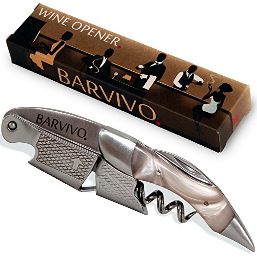 Professional Waiters Corkscrew by Barvivo - Bottle Opener for Wine and Beer Bottles, Used by Waiters, Sommelier and Bartenders Around the World. Made of Shiny White Resin and Thick Stainless Steel.