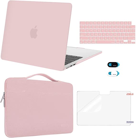 MOSISO Compatible with MacBook Air 13.6 inch Case 2022 2023 Release A2681 with M2 Chip Touch ID, Plastic Hard Shell Case&Carrying Sleeve Bag&Keyboard Cover&Webcam Cover&Screen Protector, Baby Pink