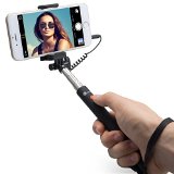 TaoTronics Mini Selfie Stick Telescopic Monopod for Android and iOS Smartphones One Button ShutterRemote 35mm Universal Connector No PowerBattery Required Black