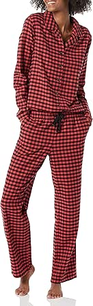 Amazon Essentials Women's Flannel Long-Sleeve Button Front Shirt and Pant Pajama Set