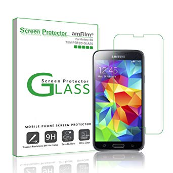 amFilm Galaxy S5 Tempered Glass Screen Protector for Samsung Galaxy S5 (1-Pack)