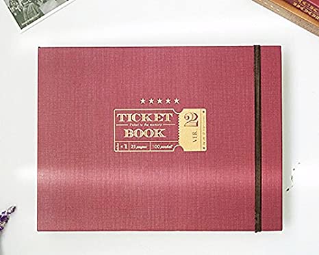 Classy Hardcover Ticket Stub Diary Ticket Book, Deco Sticker and notepads are included, Ticket Organizer Ticket Keepsake book Scrapbooking Scrapbook Photo Album, Wire Bound, 10”x7.5”x1.1” (Burgundy)