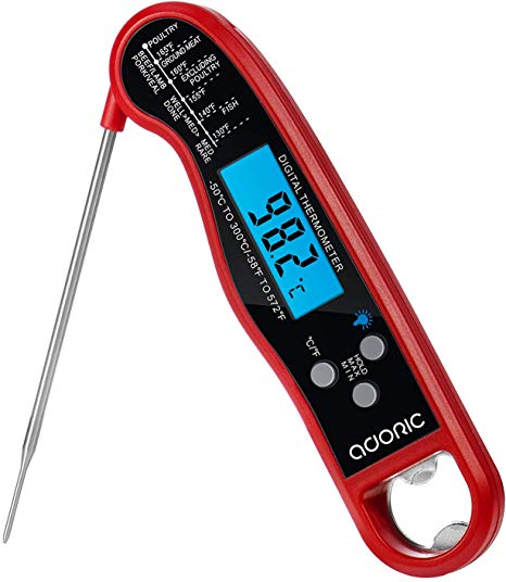 Digital Instant Read Meat Thermometer, Adoric Waterproof Food Thermometer with Backlight LCD, Kitchen Cooking Thermometer Probe for Grilling Oven Smoker BBQ