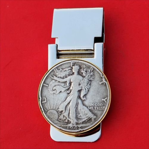 US 1947 Walking Liberty Half Dollar 90% Silver Coin Hinged Money Clip NEW