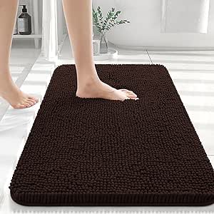 OLANLY Bathroom Rugs 30x20, Extra Soft Absorbent Chenille Bath Rugs, Non-Slip, Dry Quickly, Machine Washable, Bath Mats for Bathroom Floor, Tub and Shower, Brown