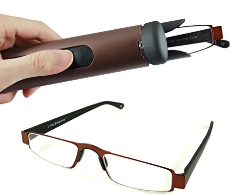 I-Mag Executive Slim Metal Reading Glasses with Slide Open Hard Case (2.00, Brown)