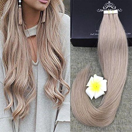 Full Shine 24" Doulbe Side Tape Hair Extensions White Tape Human Hair Extensions Color #18 Ash Blonde Seamless Skin Weft Grade 7A Hair Extensions