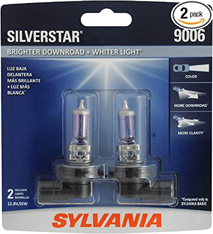 SYLVANIA - 9006ST.BP2 - 9006 SilverStar - High Performance Halogen Headlight Bulb, High Beam, Low Beam and Fog Replacement Bulb, Brighter Downroad with Whiter Light (Contains 2 Bulbs)
