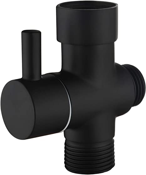 CIENCIA 7/8" T-valve 3 Way Toilet Diverter Valve Brass Bidet T Adapter with Shut Off for Handheld Toilet Sprayer, Black, DSF006B