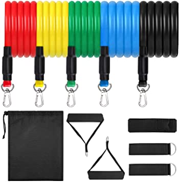 Moko Resistance Bands with Handles, 11 Pack Gym Door Anchor Resistance Bands for Men Women Exercise Bands for Home Workouts Strengthening Fitness Training - Colorful