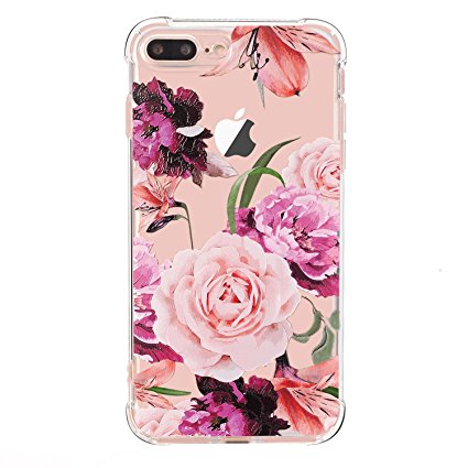 iPhone 7 Plus Case with flowers,iPhone 8 Plus Case, LUOLNH Slim Shockproof Clear Floral Pattern Soft Flexible TPU Back Cover [5.5 inch] -Purple Rose