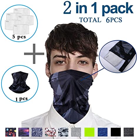 Multi-purpose Face Cover Neck Gaiter Face with Safety Filters, Unisex Bandanas For Outdoors