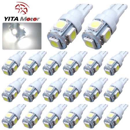 YITAMOTOR 20 PCS T10 Wedge 5-SMD 5050 White LED Light bulbs W5W 2825 158 192 168 194