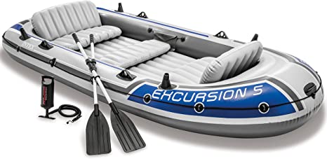 Intex Excursion Inflatable Boat Set Aluminum Oars High Output 4 4-Person Latest Model Outdoor recreation product