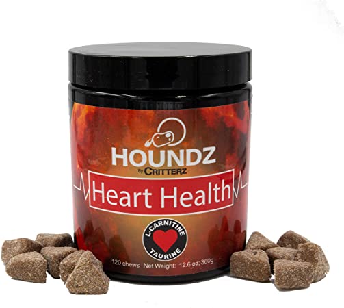 Houndz Heart Health Beef Liver and Peanut Butter Flavored Chews for Dogs, 120 Heart Health Chews with Taurine, L-Carnitine, Hawthorn Berry, Dandelion Root and Essential Vitamins