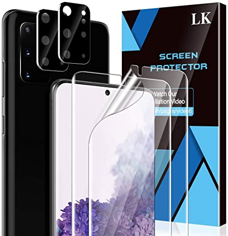 LK [2 Pack] Screen Protector   [2 Pack] Camera Lens Protector for Samsung Galaxy S20 Plus (6.7 inch), [Positioning Tool] [In-Display Fingerprint Support] HD Ultra-Thin, Anti-Scratch, Flexible TPU Film