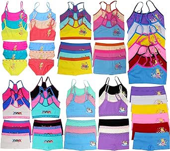 ToBeInStyle Girl Pack of 6 Set Spaghetti Strap Training Bras & Boyshorts Bikinis