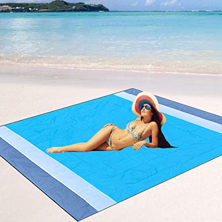 Mumu Sugar Sand Free Beach Blanket Extra Large Size 82" X79" Sand Proof Beach Blanket Outdoor Picnic Mat for Travel, Camping, Hiking and Music Festivals-Lightweight Quick Drying Heat Resistant