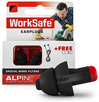 Alpine WorkSafe Reusable Ear Plugs - Hearing Protection Ear Plugs for Work & DIY - Construction Ear Plugs with Free Safety Cord - Comfortable Hypoallergenic Ear Protection