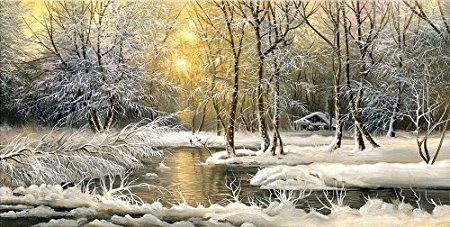 Startonight Canvas Wall Art Winter on the Lake, Landscape USA Design for Home Decor, Dual View Surprise Artwork Modern Framed Ready to Hang Wall Art 23.62 x 47.2 Inch 100% Original Art Painting