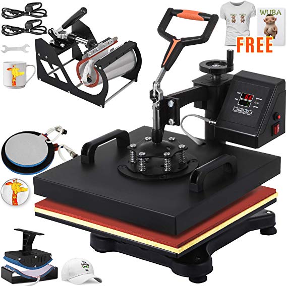 VEVOR Heat Press 15x15 Inch Heat Press Machine 5 in 1 Heat Transfer Press Multifunctional Sliding Rails Heat Press Machine for T Shirts Cap Press Cup Press Plate(Free T-Shirts and Stickers)