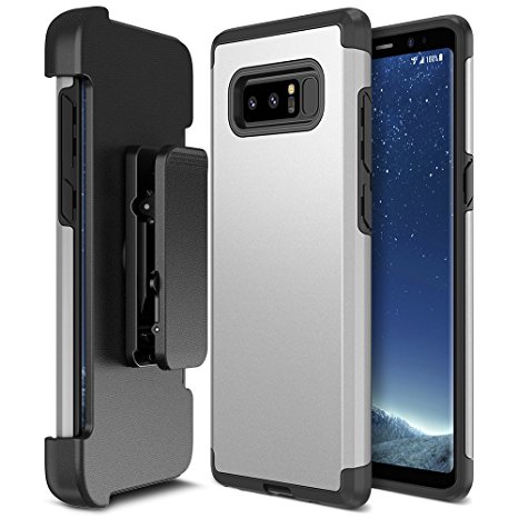 Galaxy Note 8 Case Holster, Trianium [Duranium Series] Heavy Duty Protective Cover with Belt Clip and Kickstand For Samsung Note 8 Phone [Extreme Protection]- Silver