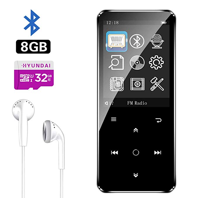 MP3 Player with Bluetooth, BENGJIE 8GB Portable Mp3 Player with FM Radio with Headphones,HiFi Metal Audio Player with Voice Recorder,Touch Button Music Player with 32GB SD Card, 2.4 Inch,Sliver