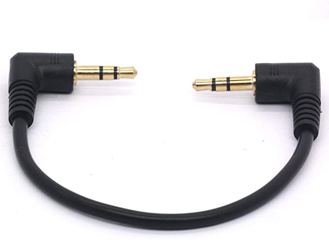 Short 3.5mm Right Angle Cable, Gold Plated 90 Degree 3.5 Male to Male Audio Stereo Jack Plug Car Aux 3-Pole TRS