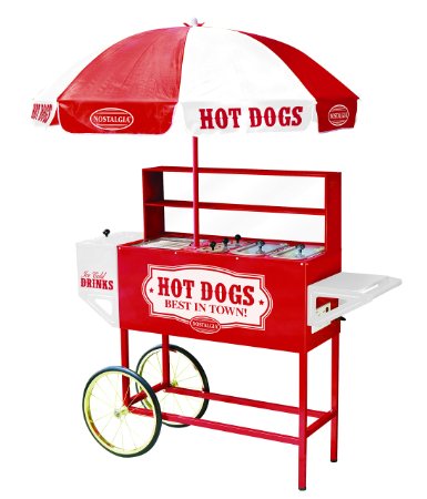 Nostalgia HDC701 48-Inch Tall Vintage Series Commercial Hot Dog Cart with Umbrella, Steamer, Roller Grill & Cold Drink Chest