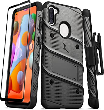 ZIZO Bolt Series Samsung Galaxy A11 Case with Screen Protector Kickstand Holster Lanyard - Gun Metal Gray & Black