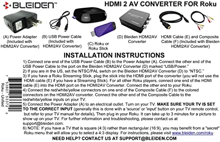 HDMI to 3RCA Composite AV Converter for Roku [Roku 2, Roku 3, Roku 4, Roku Express, Roku Ultra, Roku Premiere, Roku Premiere  and Roku Streaming Stick (All Models)]
