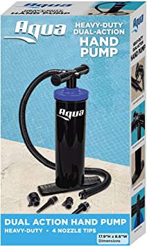 Aqua Double Quick, Heavy Duty Air Pump for Inflatables, Air Mattresses, Sports Balls, Dual-Action Hand Pump, 4 Nozzle Attachments, Black