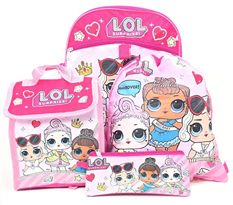 5 Items Essentials Set L.O.L Surprise! Large Work It School LOL Backpack 16" Girls Bag