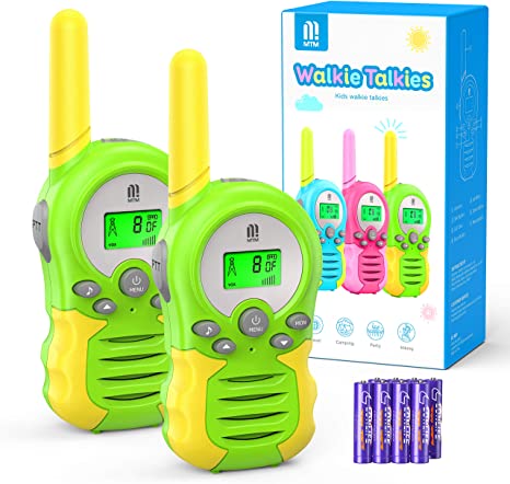 MTM Kids Walkie Talkies,Two Way Radios 8 Channels VOX Scan LCD Display 3KM Range Walky Talky for Camping Entertainment 2 PCS (Green)