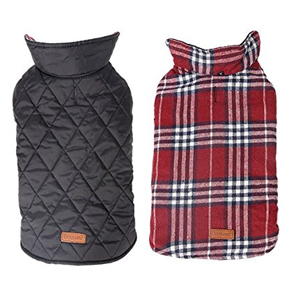 Reversible British Style Grid Dog Jacket,GOPAW,Water Repellent Quilted Winter Clothes for Pet
