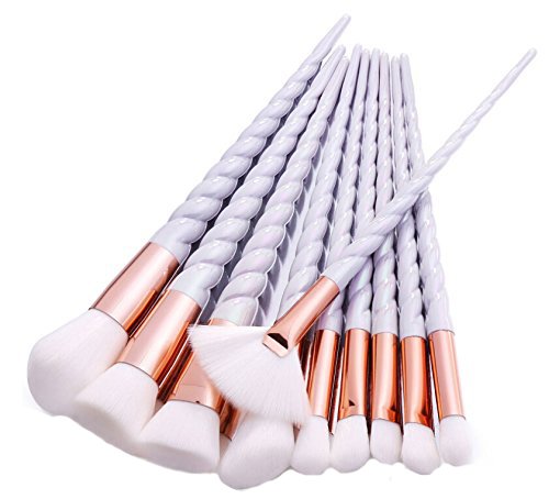 HENGSONG 10pcs Unicorn Make Up Brushes Set For Foundation Eyebrow Eyeliner Blush Cosmetic Concealer (White)