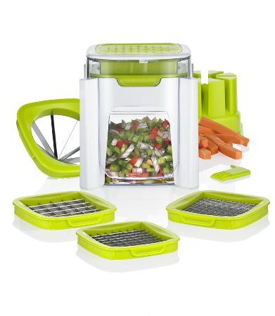 4 in 1 Vegetable Chopper, French fry cutter - Dice, Mince, Slice & Cube Fruits, Meats, Cheese & More, with 4 Stainless Steel Interchangeable Blades - Machine Washable - By Jobox