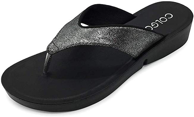 Colgo Walking Wedge Flip Flops for Women,Soft Comfort Platform Thong Sandals with Heel Footbed Casual Slide Flip Flops
