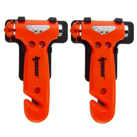 2 Pack of IPOW Car Safety Antiskid Hammer Seatbelt Cutter Emergency Class/Window Punch Breaker Auto Rescue Disaster Escape Life-Saving Hammer Tool,Small