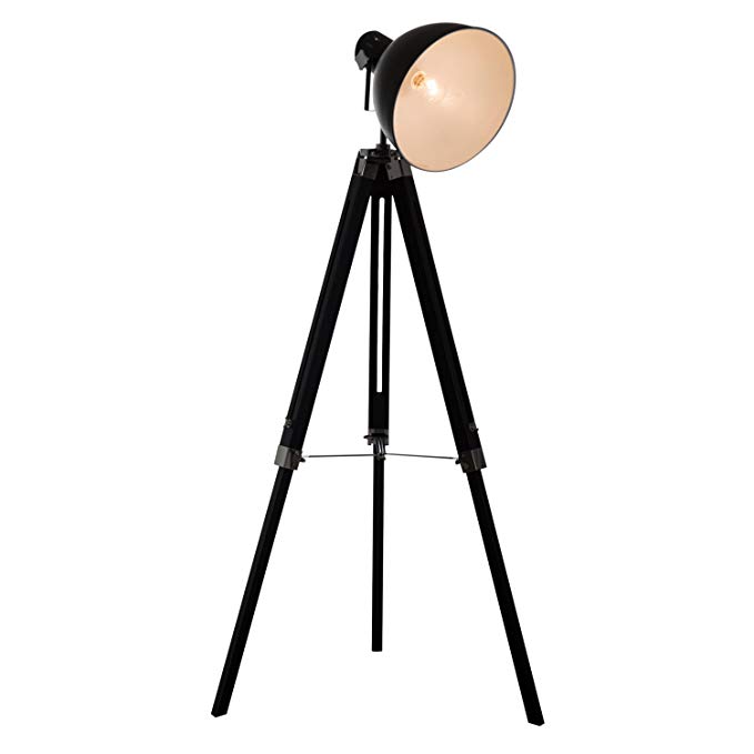 HOMCOM Height Adjustable Studio Retro Dome Shade Tripod Floor Lamp Livingroom Lighting (Black and White)