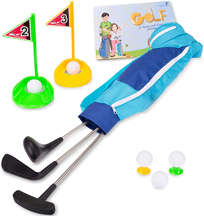 Byron's Games Learn & Explore Kids Golf Set – Golf Training Kit with Golf Bag, 3 Kids Golf Clubs, 5 Balls, and 2 Tees with Flags – Indoor and Outdoor Toys for Kids Exercise and Education, Age 3-6