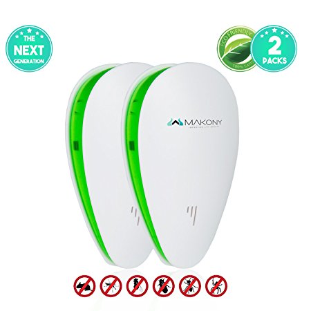 Makony Ultrasonic Pest Repeller, Next Generation 64 KHz Ultrasonic waves, Electronic Pest Control Plug In-Pest Repeller Anti Mice, Ant, Roach, Mosquito (2-Pack, White)
