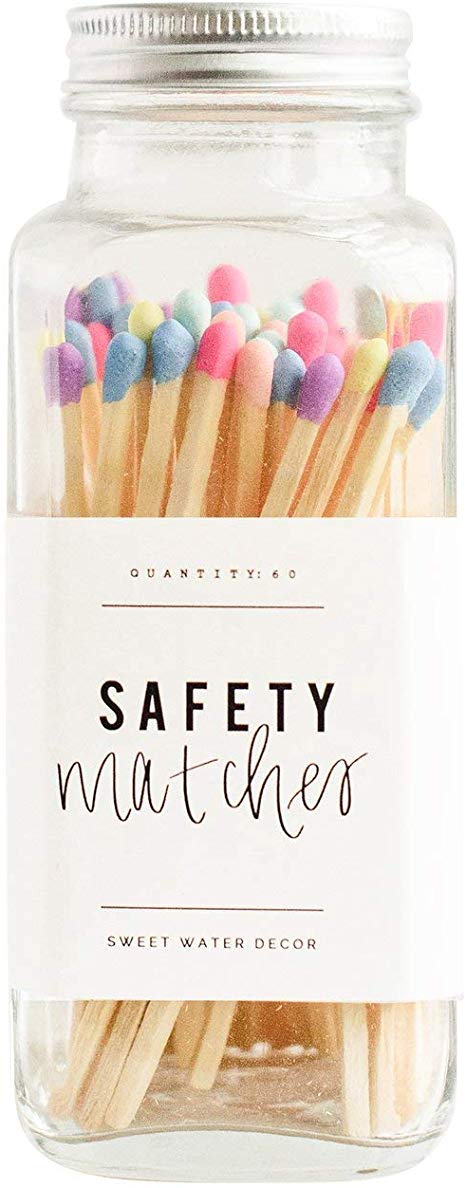 Sweet Water Decor Multicolor Rainbow Safety Matches - Glass Jar | 60 Strike On Bottle Matches Vintage Matches Home Decor Candle Accessory Unicorn Rainbow Tip
