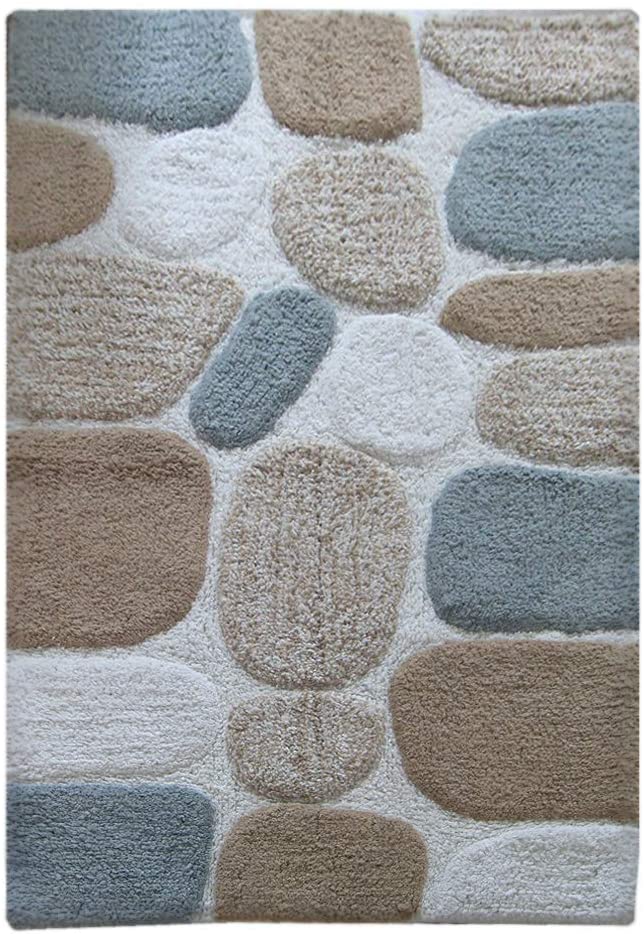 Chardin Home - 100% Pure Cotton Pebbles Bath Rug,  Large,  27’’ W x 45’’ L, Gray-Beige – Easy Care Machine Wash