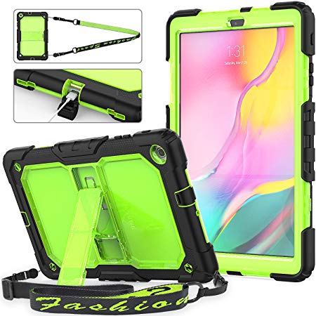 Galaxy Tab A 10.1 2019 Case,Model SM-T510/T515, 3 Layers Shockproof Full Body Protective Case with [Portable Shoulder Strap]&[with Kickstand] for Samsung Galaxy Tab A 10.1 2019(Green)