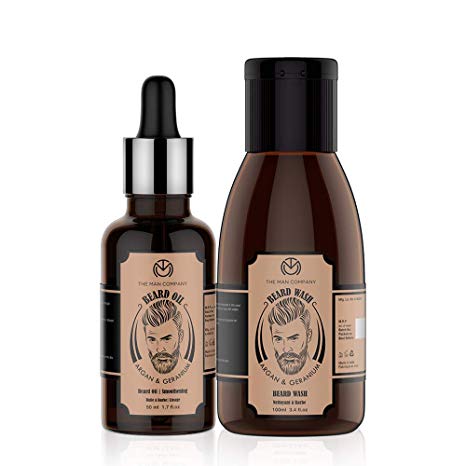 The Man Company Argan & Geranium Combo for Beard, Moustache & Mooch Nourishment: Pack of 2 - Beard Oil [30ml] and Beard Wash [100ml]