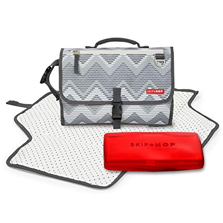 Skip Hop Pronto Signature Portable Changing Mat, Cushioned Diaper Changing Pad with Built-in Pillow, Mosaic Chevron