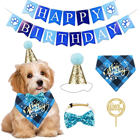ADOGGYGO Dog Birthday Bandana Girl Boy - Birthday Party Supplies - Tutu Skirt Crown Hat Scarf Happy Birthday Banner Dog Boy Girl Birthday Outfit for Pet Puppy Cat