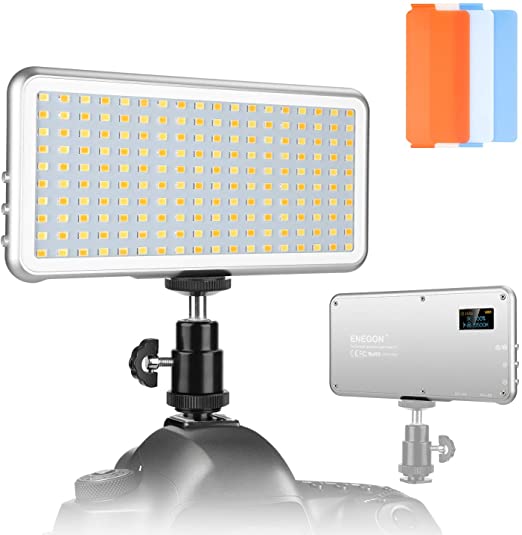 ENEGON Camera/Camcorder Dimmable Bi-Color Video Light Panel (180 LED Beads,Built-In Battery,CRI 96 ) for Lighting in Studio or Outdoor Photography,3100K to 5500K with OLED Display for All DSLR Cameras